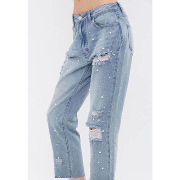 Vocal PEARL EMBELLISHED FRONT RIPPED JEANS X- LG NWT - Picture 3 of 5